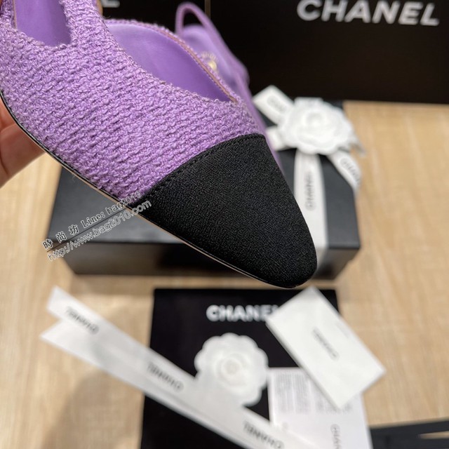 Chanel專櫃經典款女士拼色涼鞋 香奈兒時尚slingback拼色涼鞋平跟鞋中跟鞋 dx2586